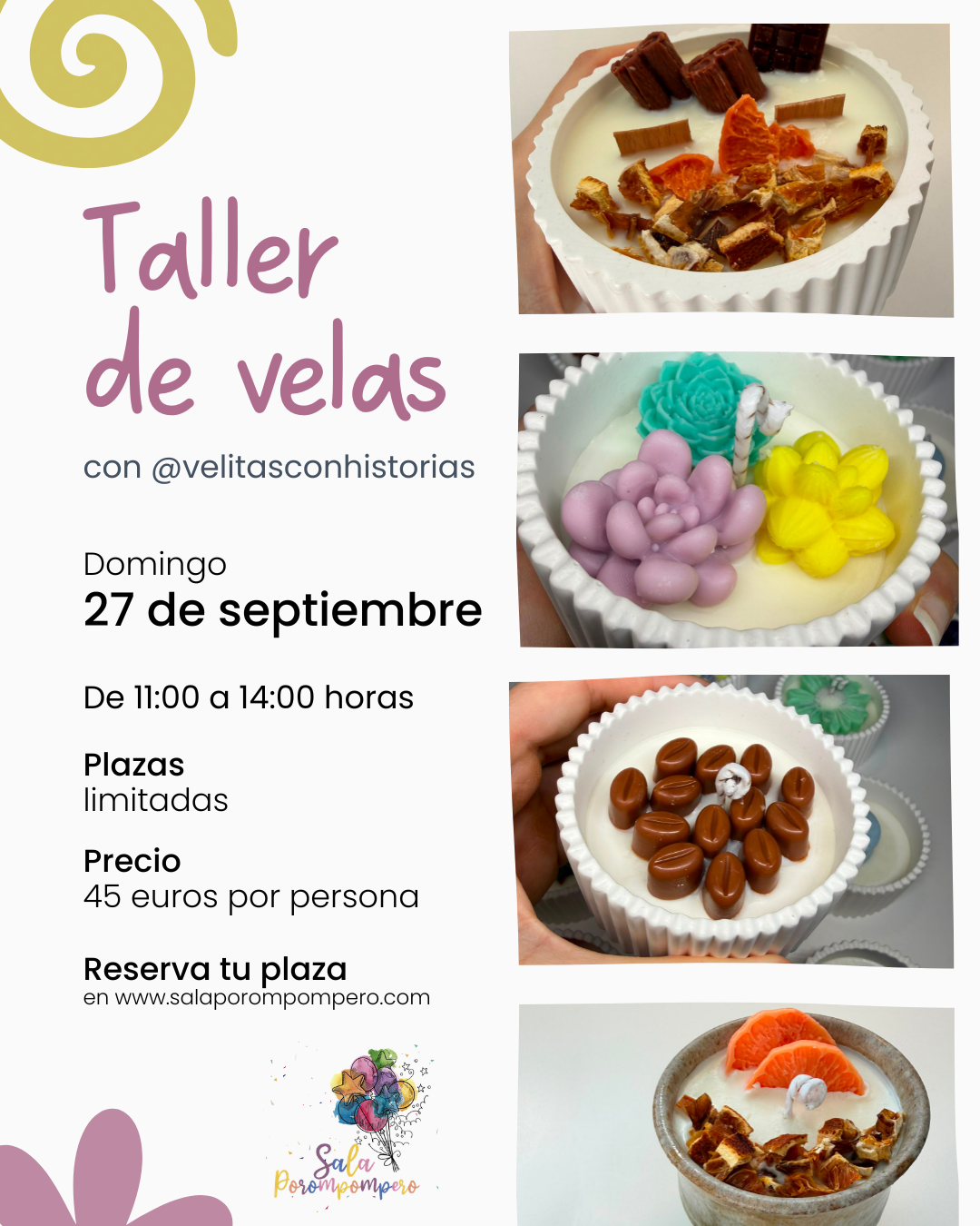 Cartel del taller de velas · Domingo 27 de septiembre